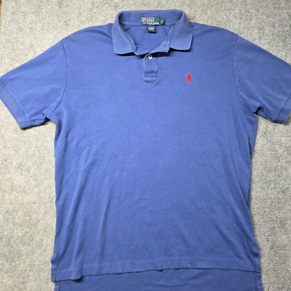 Polo Ralph Lauren Mens Blue Short Sleeve Cotton Polo Shirt Red Pony Logo Large